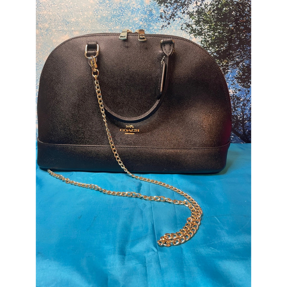 Women's Coach Black / Gold Dome Satchel Crossbody Bag 24” Gold Chain EUC - Picture 3 of 16
